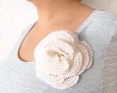 White Crochet Brooch Flower - JurgitasHandicrafts