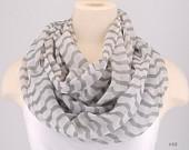 Gray white Stripe Chevron Lightweight women OOAK lightweight Infinity scarf Loop Circle Scarf Necklace by Creations by Terra - CreationsbyTerra