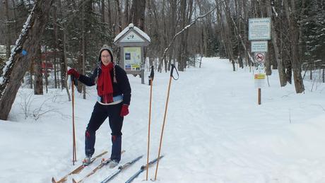 Jean prepares to ski on the Blue Spruce Inn ski trails at Oxtongue Lake - Ontario