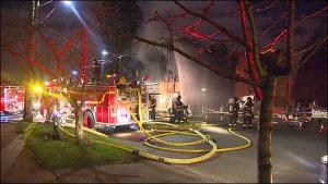 The Seattle Fire Department responds to a fire at an under-construction townhouse Feb. 26 in the Central District.