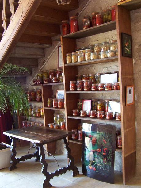 Jarred tomatoes on a shelf at the Château de la Bourdaisière Castle in the Loire Valley in France