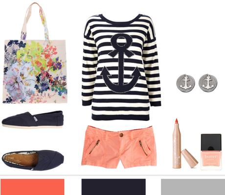 navy stripes + coral