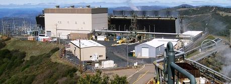 The Sonoma Calpine 3 geothermal power plant at The Geysers field in the Mayacamas Mountains of Somona County California, USA. Photographed looking northwest from the nearby helipad.