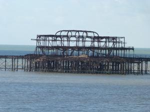 Burnt skeleton of the old Brighton pier 