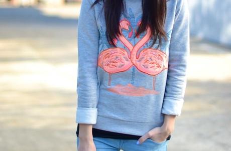 H&M Trend flamingo sweater gray neon