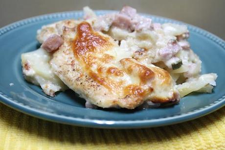 on chicken cordon bleu au gratin...