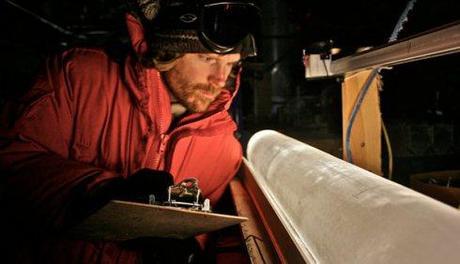 Scientists like Brian Bencivengo of the National Ice Core Laboratory examine ice cores to determine past air temperatures at the location from which the core was obtained. 
