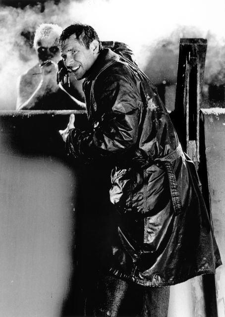 Harrison Ford and Rutger Hauer during the rooftop fight at the end of Blade Runner