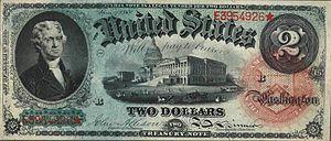 Thomas Jefferson - Series of 1869 $2 bill