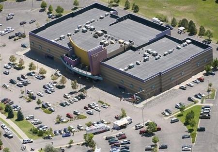 The theater where a gunman opened fire on moviegoers is pictured in Aurora, Colorado July 20, 2012. REUTERS/John Wark