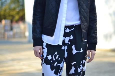 zara cow print pants outfit