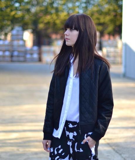 quilted bomber white blouse look