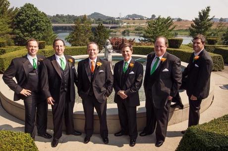 groomsmen wearing orange and green