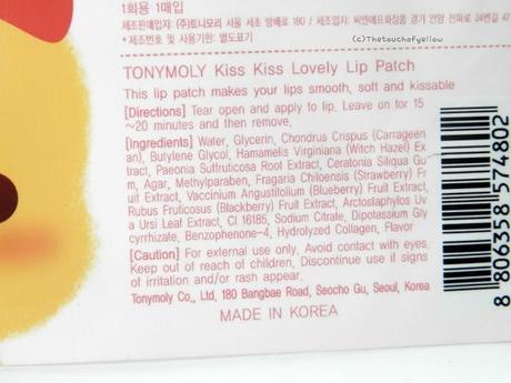 Review: Tony Moly Kiss kiss Lovely Lip patch