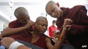 Monks were among those injured in the protest