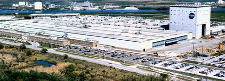 An aerial view of the manufacturing area at Michoud Assembly Facility in 1968