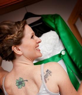 green wedding dress bride with tattoos