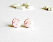 Pink Ceramic Round Post Earrings Patel Pink Shiny Hot Pink Dots Tiny Ear Studs - LemoneRouge