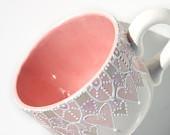 Pink and gray designed painted coffee cup or soup mug - Dprintsclayful