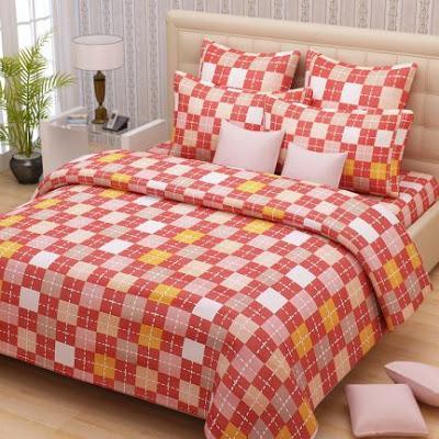 Bombay Dyeing Checks Double Bed Sheet With Two Pillow Covers