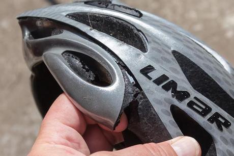 cracked limar bicycle helmet after accident