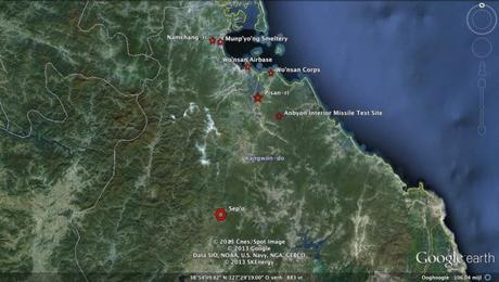 Overview of areas in Kangwon Province visited by DPRK Premier Choe Yong Rim, including the possibility he observed test launches of KN-02 short-range missiles (Photo: Google image)