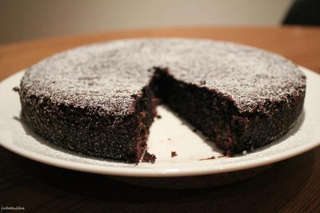 chocolate olive oil cake with fresh raspberries