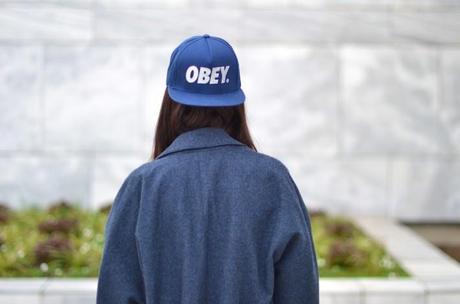 navy blue obey trucker cap