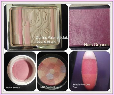 Claris, Nars Orgasm, MUA, New Cid, Benefit Fine One One