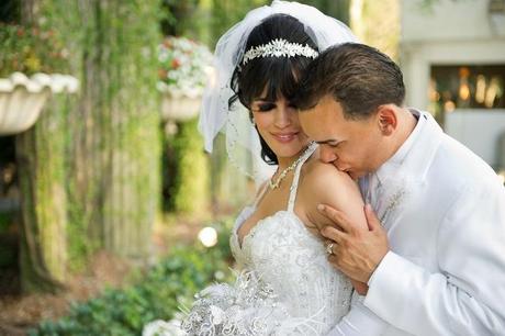 bride and groom kiss