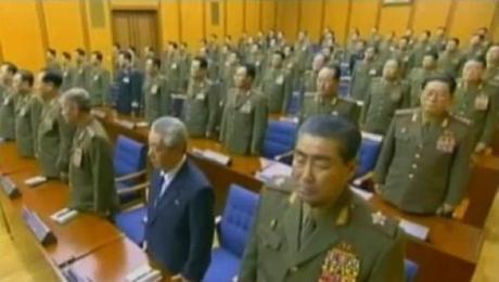CMC Members and senior officials attending the 3 February 2013 meeting.  In this image are VMar Kim Jong Gak (front row, R), Ju Kyu Chang (front row, 2nd R), Gen. Yun Jong Rin (front row, 3rd R) and Gen. Pak Jae Gyong (2nd row, R) (Photos: KCTV screengrabs)
