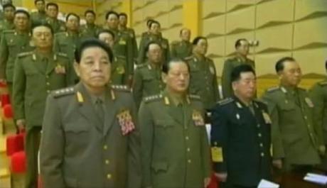CMC members stand during the meeting in 2012.  In the front row are: Gen. Kim Kyong Ok (L), Gen. Kim Won Hong (2nd L), Gen. Jong Myong Do (3rd L) and Gen. Ri Pyong Chol (4th L) (Photos: KCTV screengrabs)
