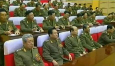 CMC members attending the 2012 meeting.  In the front row are Ju Kyu Chang (L), Choe Ryong Hae (2nd L) Pak To Chun (3rd L) and Kim Jong Gak (4th L) (Photos: KCTV screengrabs)