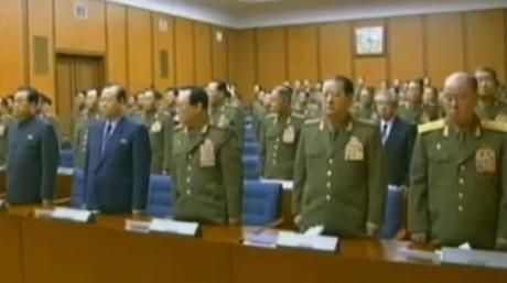 CMC Members attended the 3 February 2013 meeting (L-R) Jang Song Taek; Pak To Chun; VMar Kim Yong Chun; Gen. Kim Won Hong; and Gen. Ri Myong Su (Photos: KCTV screengrabs)