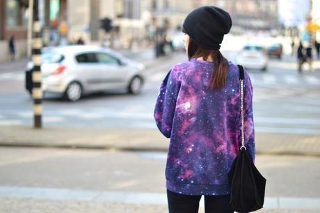purple galaxy print sweater