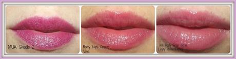 Purple Lipsticks, MUA Shade 2, Baby Lips Purple Vine, The Body Shop Passionberry, Purple Lipstick, Purple Lipbalm, Baby Lips, Lips, Pout