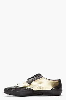 Decisions Made Easy: Commes Des Garçons Homme Plus Black & Metallic Gold Leather Wingtip Brogue Sneakers