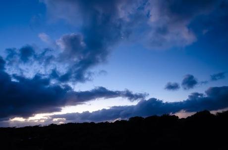 waxing crescent moon at sunset