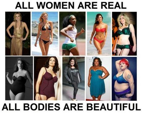 Photoset of woman of varying body types. Text reads 