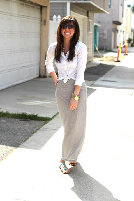 Sara-Bacon-Maxi-Dress-Style-Post-Striped-Fancy-Chic-Dressy-Long-Knotted-Knot-Tie-Tied-Watch-Chunky-Jewelry-Sidewalk-Street-Fashion-1