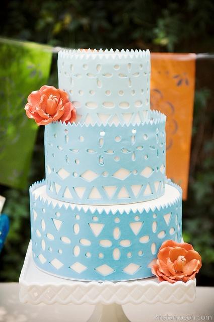Blue and Orange Wedding Cake