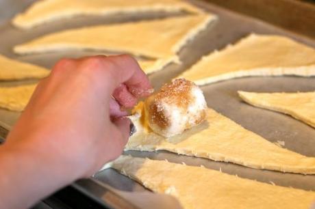 Gooey-Marshmellow-Puffs-Easter-Entertaining-Simple-Recipe-Holiday-Rolls-Bread-Baking-Oven-Sheet-Wax-Paper-Triangle-Dough-3