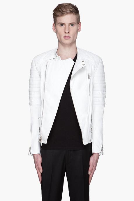 3.1 Phillip Lim White Leather Padded And Belted Biker Jacket