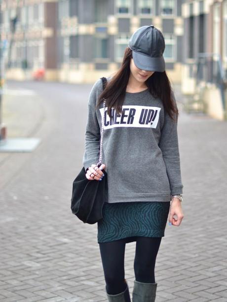 comic text sweater leather cap lovelybylucy