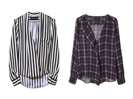 The striped wrap blouse and the checked shirt