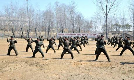 Service members of the 2nd Battalion of KPA Unit #1973 participate in a martial arts drill on 23 March 2013 (Photo: Rodong Sinmun)