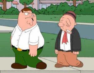 Annie, after Bell's Palsy, with her friend, Peter Griffin.  (She's the one on the right.)