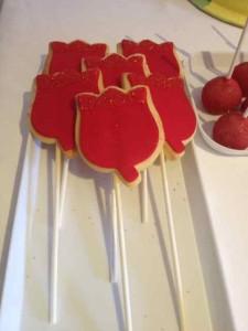 Red Poppy Cookies on Sticks