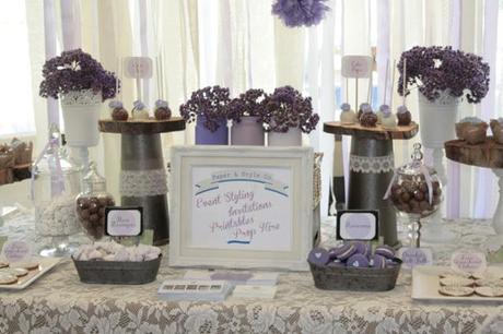 Purple, Chocolate and Cream Dessert Table by Paper & Style Co