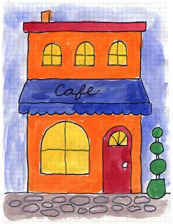 Cafe Tempera Painting